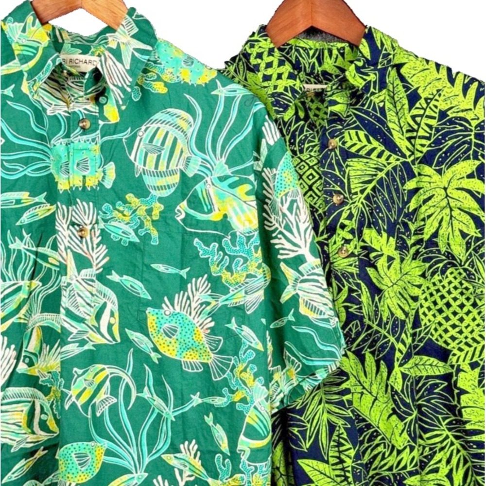 Tori Richard Hawaiian Shirt Mens Medium Lot Of 2 Short Sleeve Aloha Fish Tropica